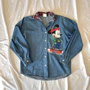 Vintage Mickey Mouse Denim Long Sleeve Button Up Top